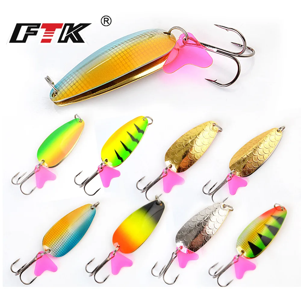 FTK 1pc Metal Fishing Lure Spinner Bait 21g 30g 35g Carp Double Spoon Lure With Treble Hook Hard Bait For Pike Fishing