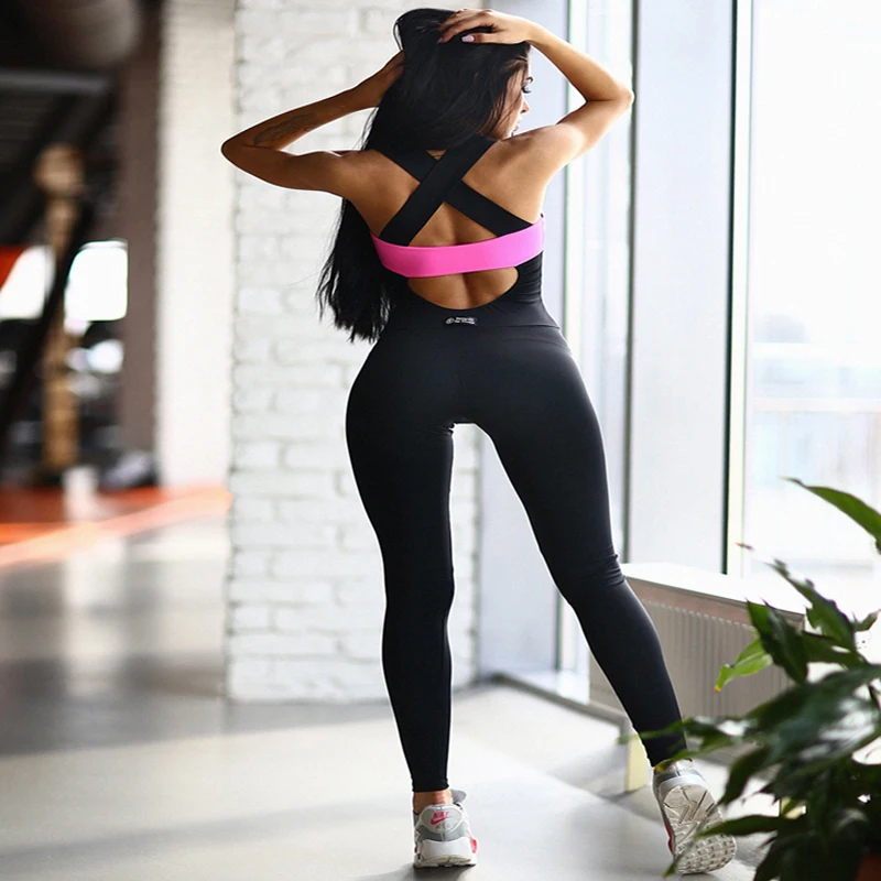 Fitness Yoga Set Sport Suits Women Tracksuits Backless Sportswear Leggings Running Tights Jumpsuits Sports Workout Gym Clothing