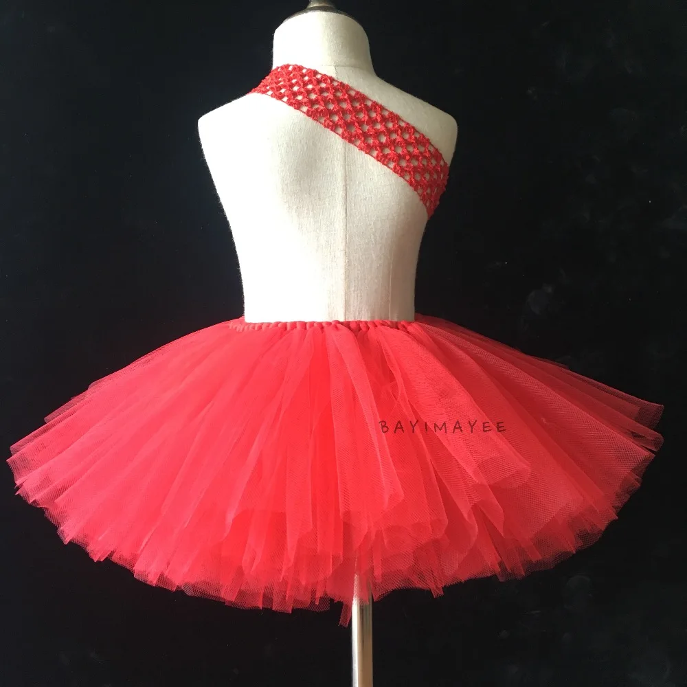 Hot Retail Girls Red Tutu Skirts Baby Handmade Fluffy Tulle Ballet Pettiskirt Dance Tutus with Flower Headband Kids Summer Skirt