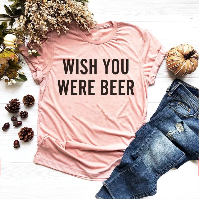 wish you were beer Hipster T-Shirt Sunday Funday Unisex Weekend Vibes Tee Stylisy Day Drinking Graphic Vintage Tops Camisetas