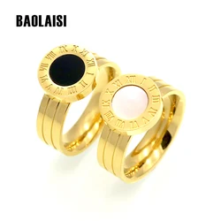 BAOLAISI Brand New Women Rings Gold/Rose Gold Color Stainless Steel Ring Roman Numeral Shells Luxury Jewelry bijoux Femme 2018