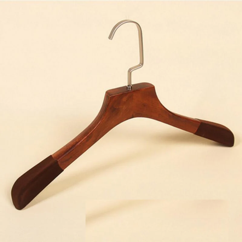 4pcs/lot 38cm solid wood woman hangers flocking anti-slip retro wooden long hook wood hanger