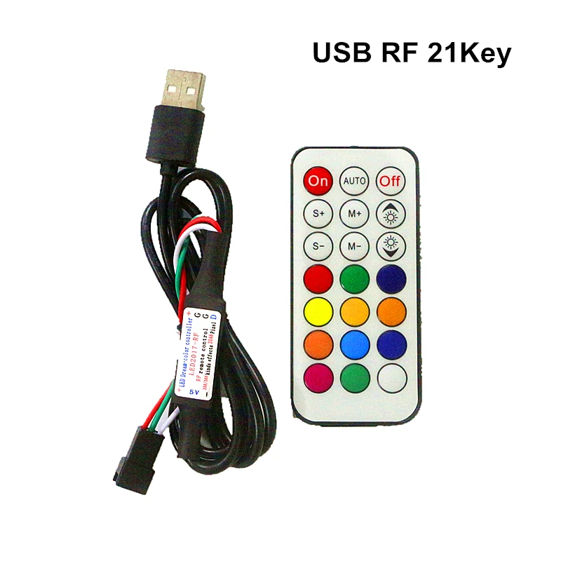 5V WS2812B SK6812 Pixel Digital Full Color RGB USB Wireless RF LED Controller with 3Key / 14Key / 17Key / 21Key Remote