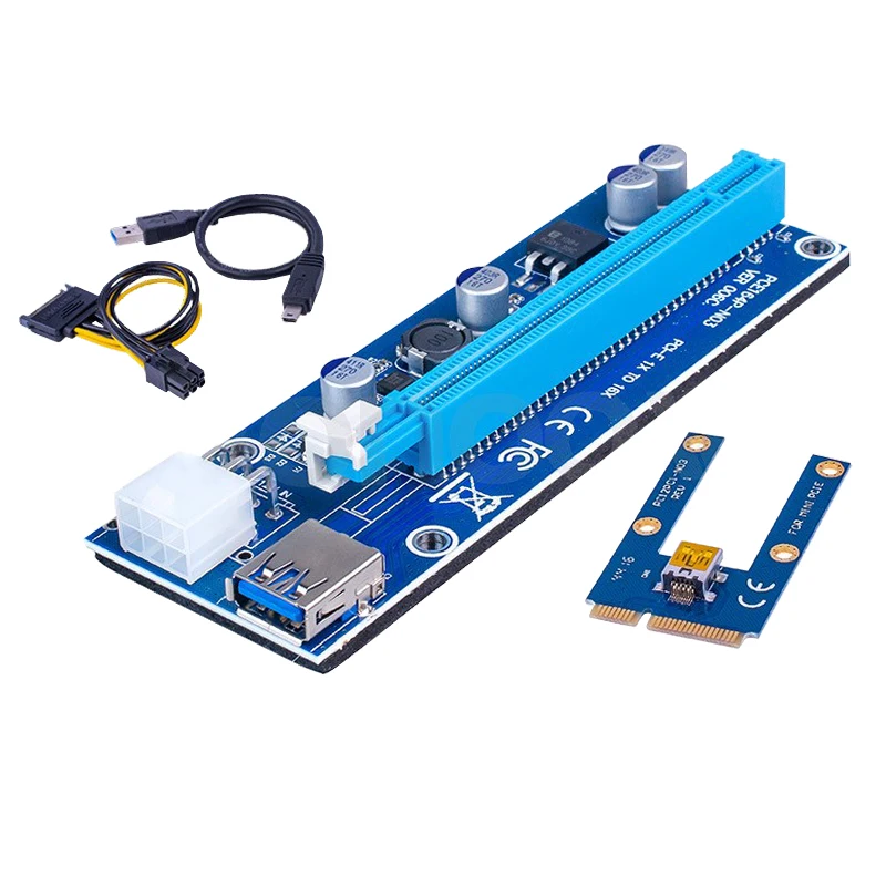 New Mini PCI Express PCI-E Riser Card PCIe 1x to 16x Adapter with SATA 6pin Cable USB Riser For Bitcoin Miner BTC Machine Mining