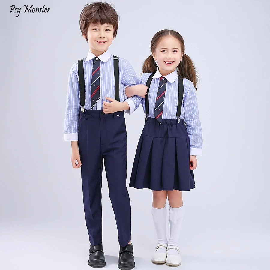 

Boys And Girls Strap School Uniforms Pupils Chorus Performance Clothes Children's Day Reading Kindergarten Dresses Costumes 4pcs
