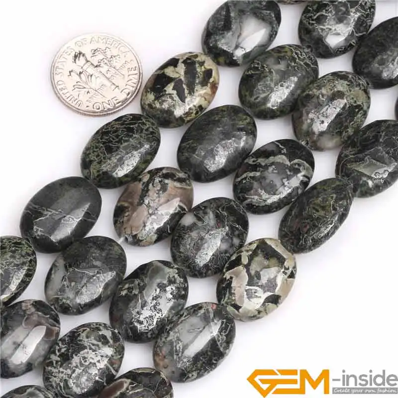 Dark Green Natural Oval Rhyolite Kambaba Jaspers Stone Gem Stone Semi Precious Beads Loose Bead For Jewelry Making Wholesale