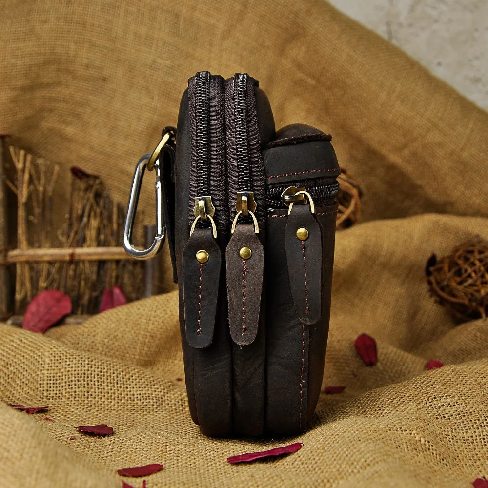 Design Mens Original Leather Small Travel Summer Pouch Hook Belt Waist Pack Bag Fashion Male Cigarette Case 6