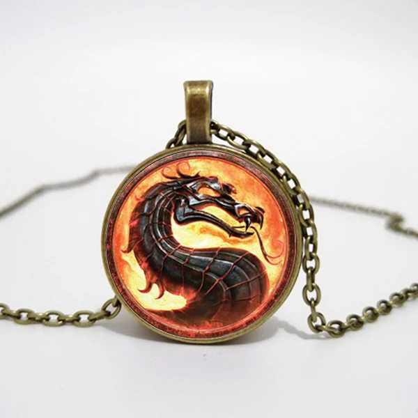 New Fashion Dragon Pendant Necklace Mortal Kombat Pendants Glass Dome Jewelry Necklace Pendant