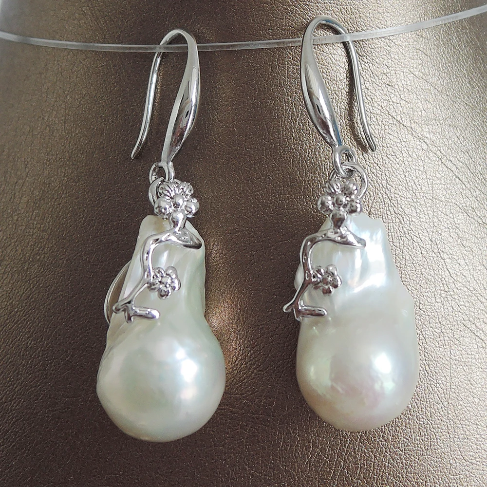 100% nature freshwater pearl earring AA baroque Pearl,15-25 mm big baroque pearl earring