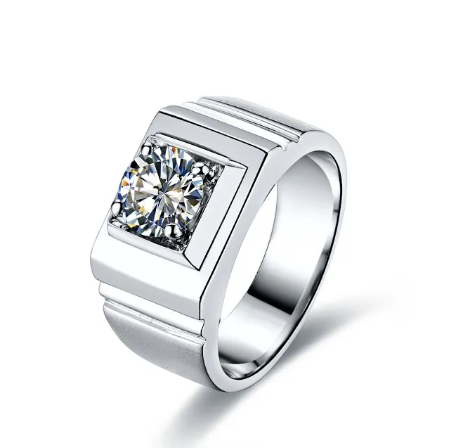 

Solid 14 к 585 кольцо из белого золота для мужчин в полоску Дизайн 1Ct 6,5 мм Косынка D Муассанит человек кольцо Обручение AU585 ювелирные изделия