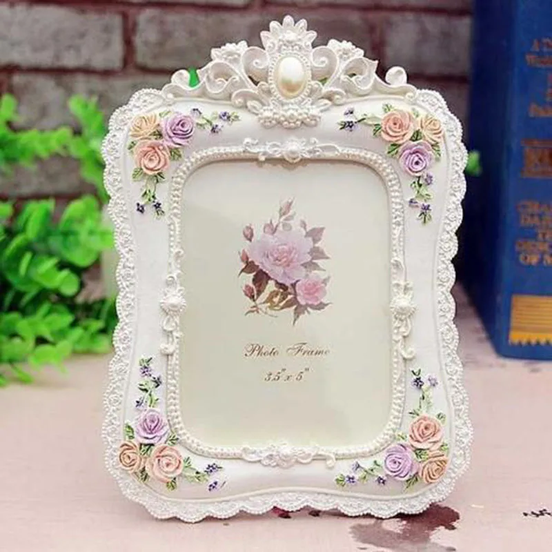 6inch 7inch Picture Frame European Style Resin Rose Flower Photo Frame Oval Rectangle Shape Frames for Wedding Gifts Home Decor