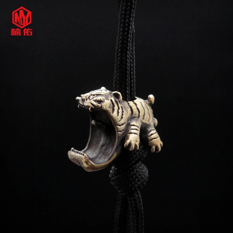 1Pcs Hand Carved Big Mouth Tiger Bottle Opener EDC Umbrella Rope Knife Beads Handmade DIY Pendant Necklace Hanging Beads