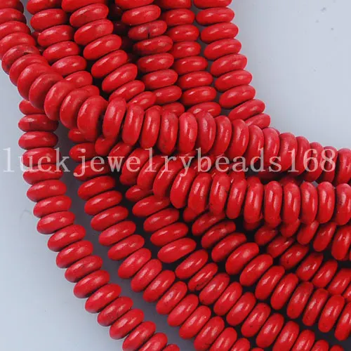 Fashion Jewelry 3x6mm Red Howlite Howlite Abacus Loose Beads 15.5