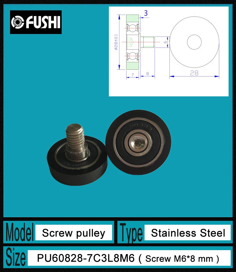 

PU 608 Screw Pulley Bearing 8*28*7 mm ( 1 PC) Doors and Windows Roller Mute Wheel PU608 + M6*8 Engineered Plastic Bearings