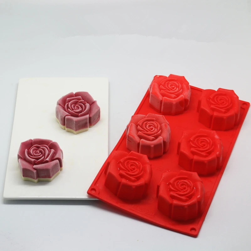 

6-Cavity Rose Shape Silicone Cake Mold, Homemade Baking, Cupcake, Bread, Muffin, Pudding, 28.8*16.8*3.5cm, 1Pc