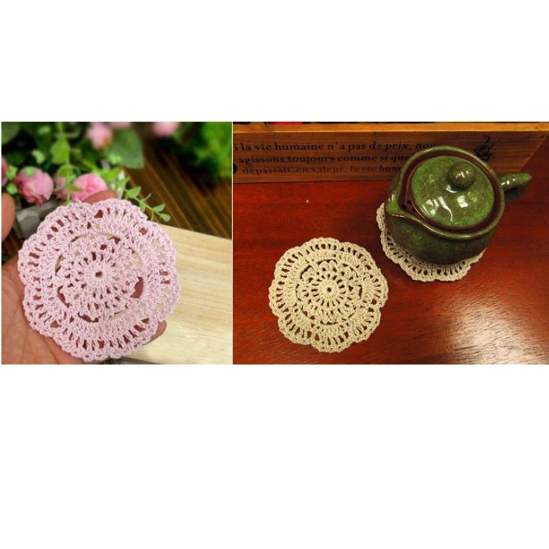 Retro Crochet Coasters Table Mat 10cm Round Handmade Mori Doilies Cup Pad Shooting Props Flower Lampshade 12pcs Wholesale