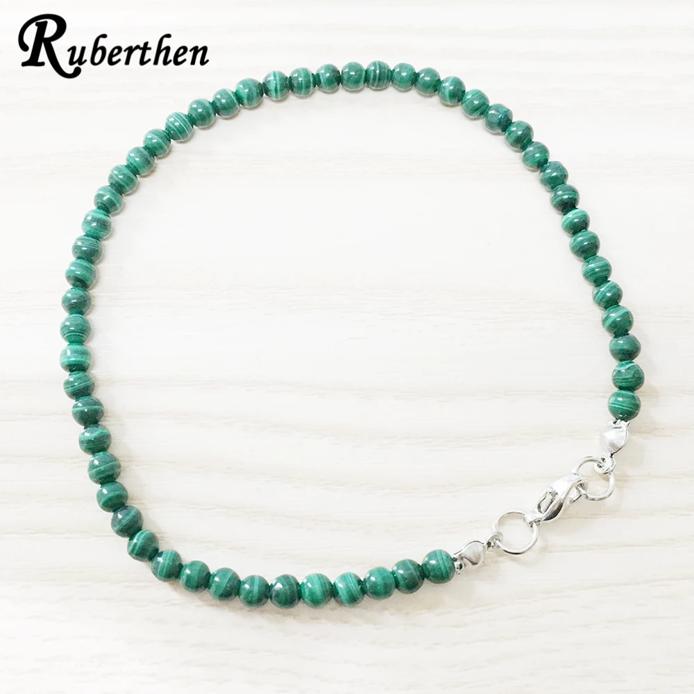 Ruberthen AAA Grand Malachite Anklet 4 mm Trendy Stone Bracelet Mini Gemstone Energy Jewelry