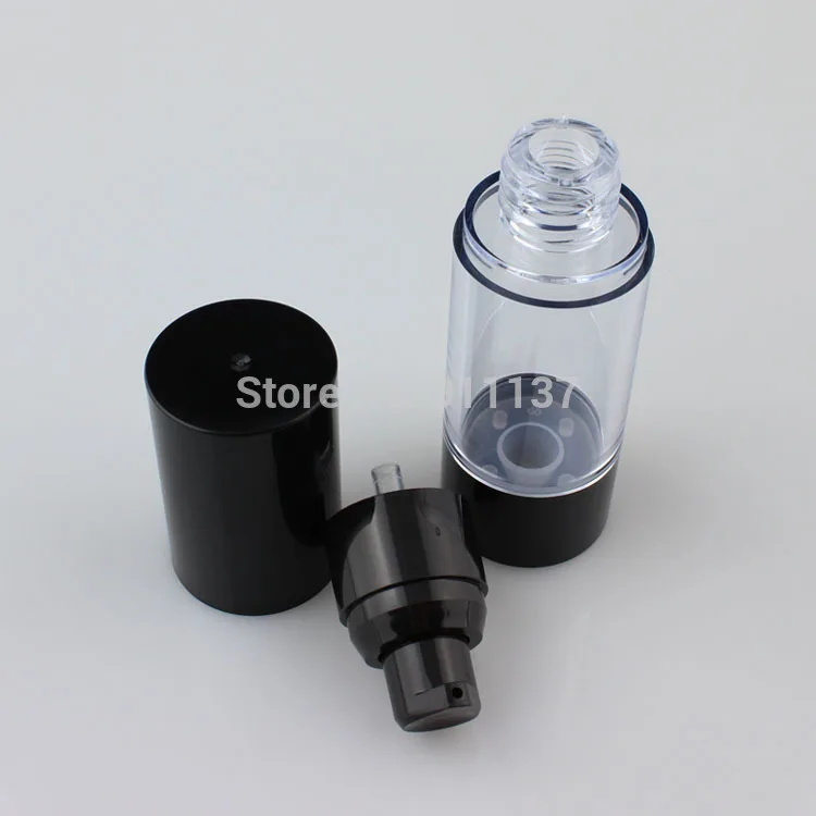 Pompa per bottiglia Airless in plastica cosmetica nera da 30ml per crema e bottiglia di plastica per siero Airless rotonda nera da 30ml con pompa