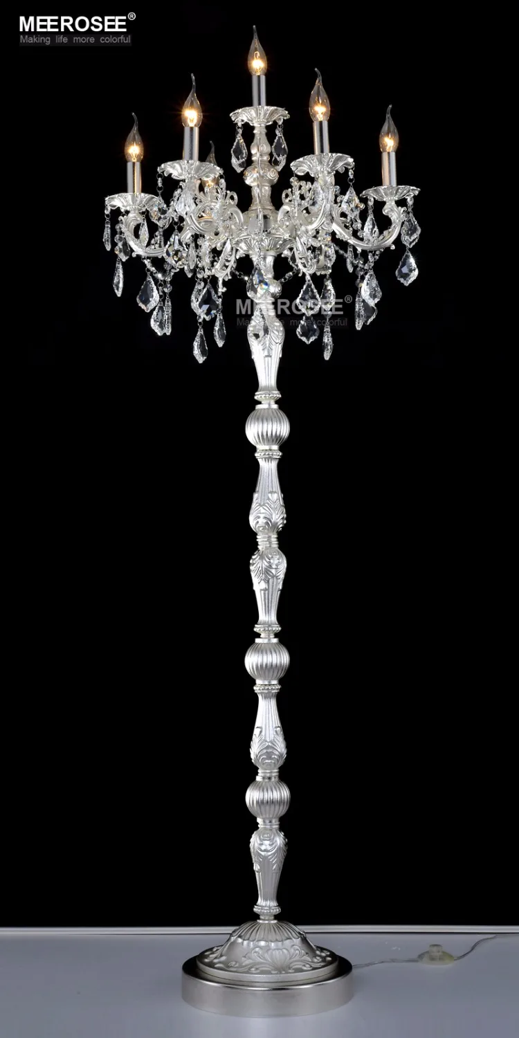 Classic 7 Lights Crystal Floor Lamp, Floor Stand Light Fixture Cristal Lustre Candelabra Standing Lamp Centerpiece