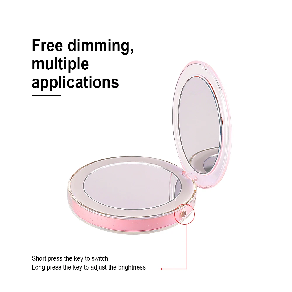 LED Lighted Mini Makeup Mirror 3X Magnifying Compact Travel Portable Sensing Lighting Makeup Mirror