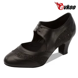 Evkoodance Black And Blue Shiny Genuine Leather High Quality Shoes 5cm Low Heel Woman Ballroom Shoes Evkoo058 customize shoes