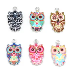 13x23mm 2-6pcs Animals Owl Enamel Bracelet Necklace Charms Pendant For Jewelry Making DIY Findings Women Men Hole 1.5mm