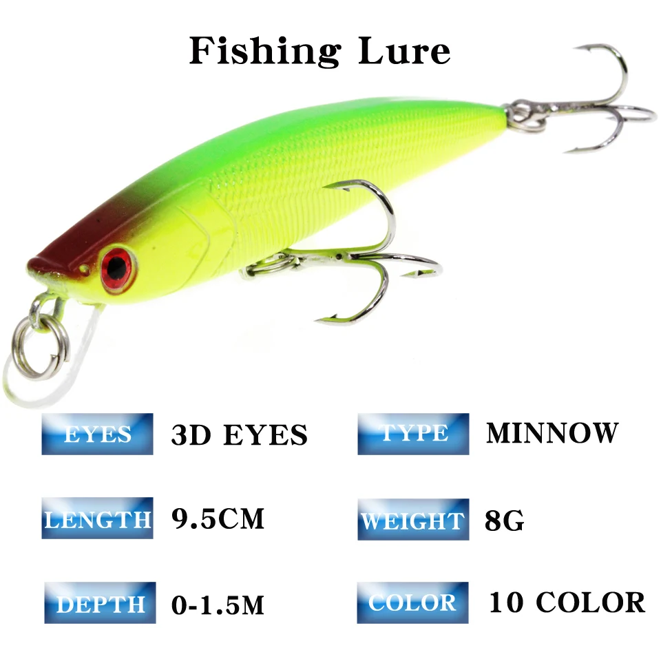 LEOSPORT New Arrival 1pcs Fishing Lures 9.5cm/8g Hard Baits 10 Colors AvailablePlastic Minnow Models Fishing Tackle Wholesale