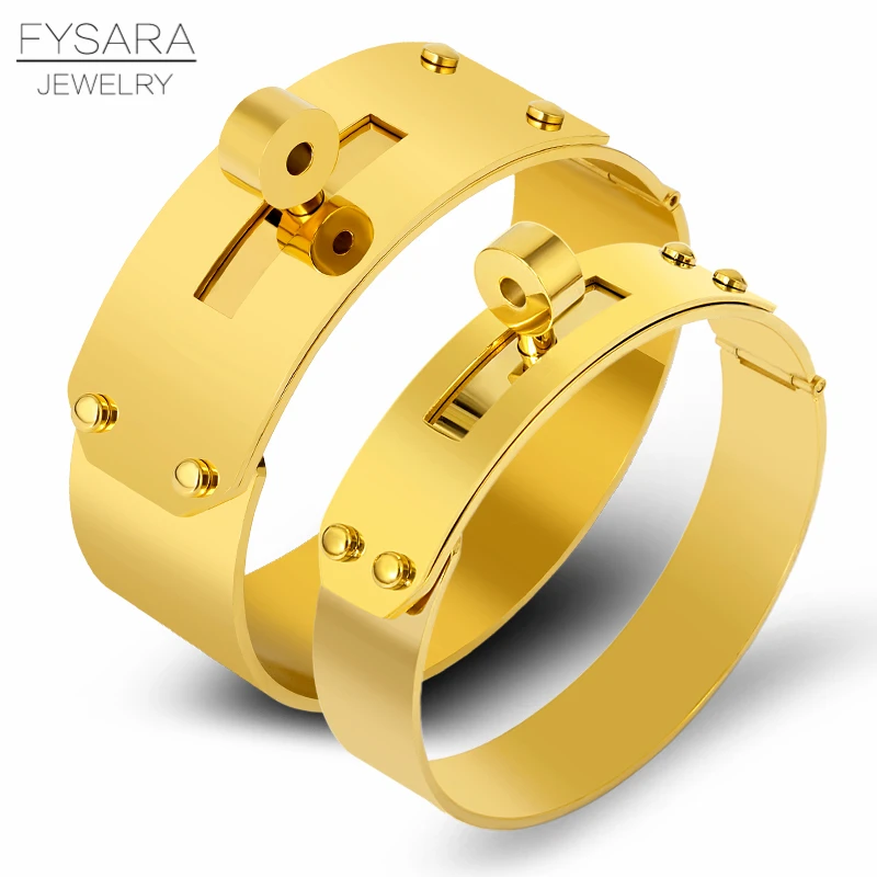 FYSARA 21mm/12mm Big Wide Button Bracelet & Bangle For Men Women Brand Rock Jewelry Pulseiras Stainless Steel Manchette