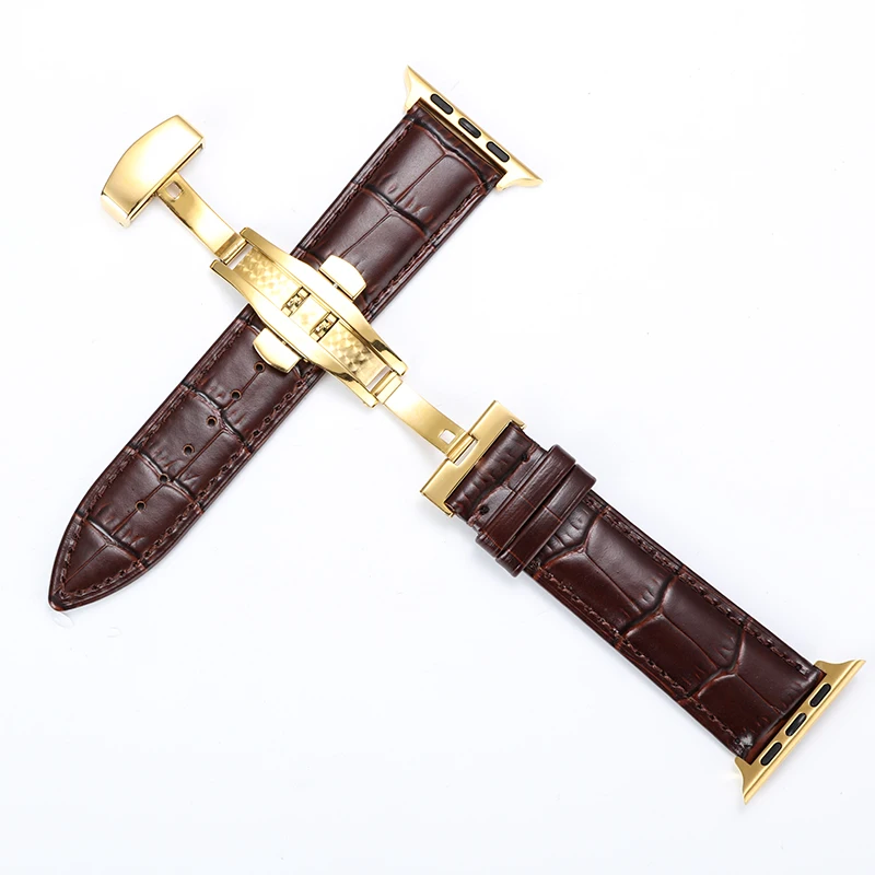 New alligator strap for iWatch Apple Watch 38mm 42mm series double buckle butterfly buckle crocodile leather strap