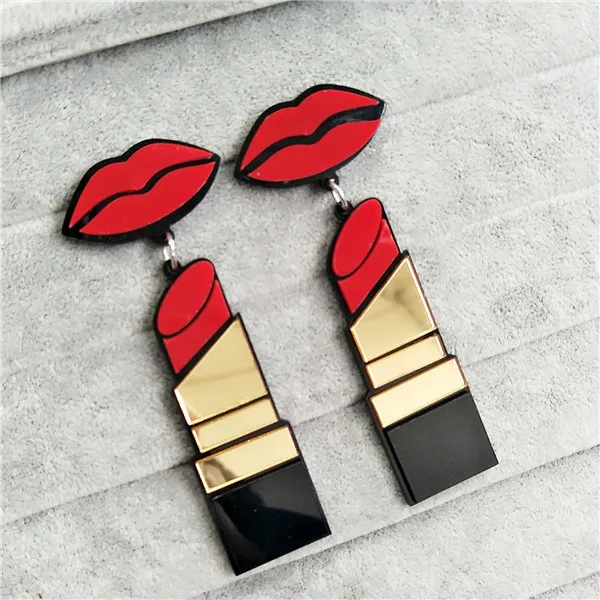 FishSheep New Fashion Acrylic Red Mouth Lips Lipstick Drop Earrings For Women Hip-Hop Geometric Long Earring Nightclub Jewelry