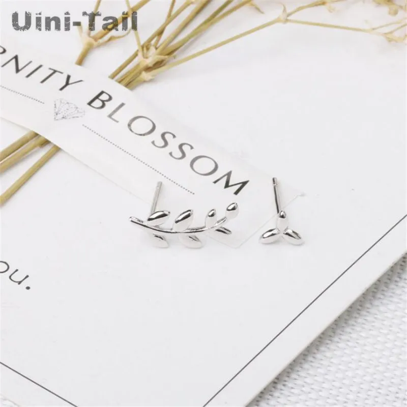 Uini-Tail new 925 Tibetan silver asymmetric olive leaf olive branch earrings literary temperament earrings hypoallergenic ED129