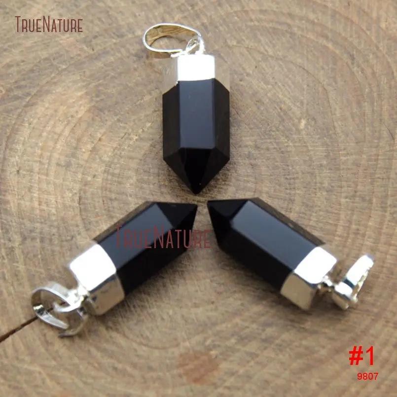 Hexagonal Prism Petite Bullet Chic Pendants High Quality Onyx Small Charm In 20*6 mm PM9809