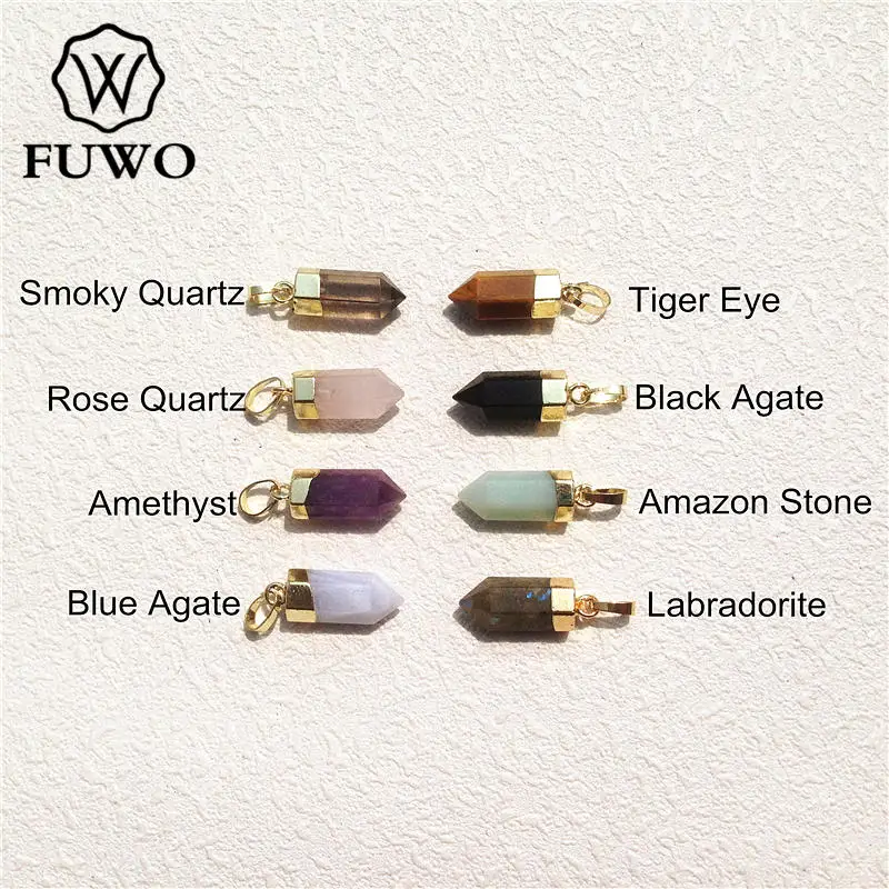 FUWO Wholesale Lovely Natural Crystal Point Pendant,Golden Plated Bullet Shape Quartz Accessories For Jewelry Making 5Pcs PD125