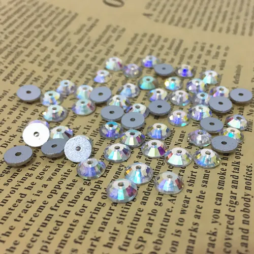 Wholesale Xilion Lochrose Sew On Stones Crystal Clear AB Color Flatback one hole 3,4,5,6,8mm Round Glass Sewing Crystals Dress