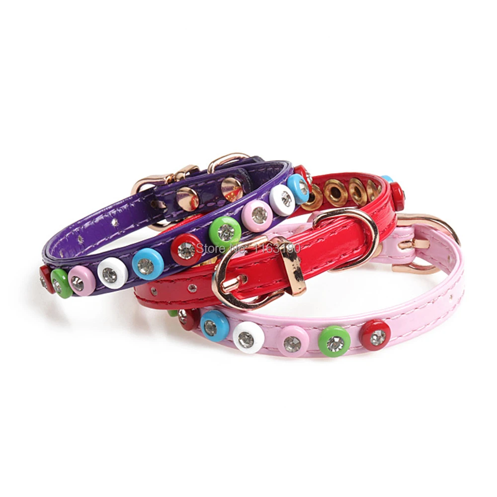 300pcs/lot PU Leather Pet Solid Soft Colourful Collars For Small Medium Dogs Neck Strap Adjustable Safe Puppy Kitten Cats Collar