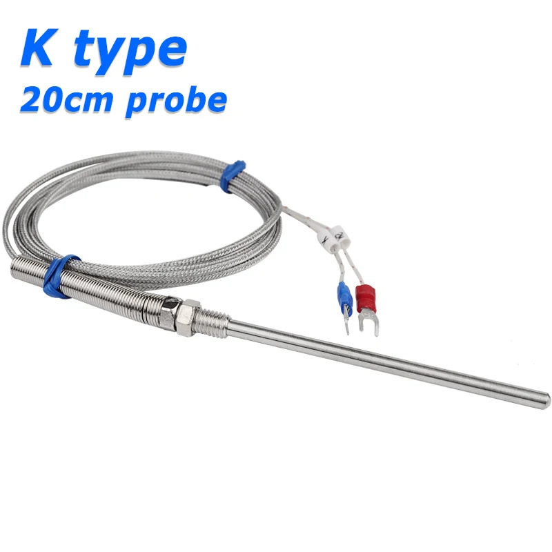 20cm Stainless Steel Probe Tube Temperature Sensor Thermocouple K Type with Wire Cable for Temperature Controller Regulator