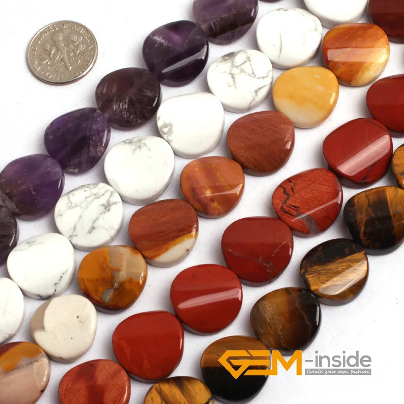 16mm Coin Twist Natural Stone Beads For Jewelry Making Beads: Amethysts Howlite Red Jaspers Tiger Eye Strand 15\