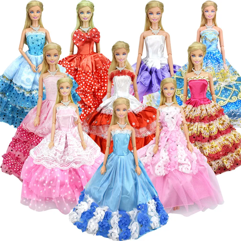 

Random 5 Pcs Doll Dress Wedding Dress Princess Gown+5 Pcs Fashion Plastic Necklace Clothes For 12 Inch Doll Accessories Girl Toy