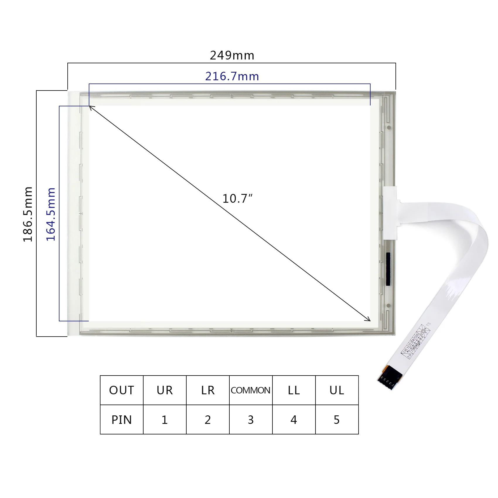 10.4 inch 5-Wire Resistive Touch Panel Screen VS107TP-A1 	Dimension Size: 249x186.5mm 2.54mm