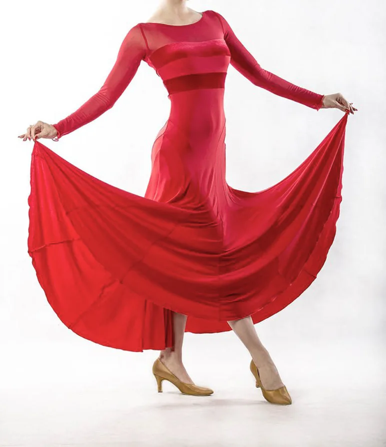 

Modern Ballroom Dancing Dress New Pattern 2018 Round Neck Joint Waltz Package Buttocks Will Pendulum Performance Skirt W18023