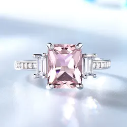 UMCHO Created Nano Morganite Jewelry Real 925 Sterling Silver Jewelry Pink Gemstone Rings For Women Gifts Fine Jewelry