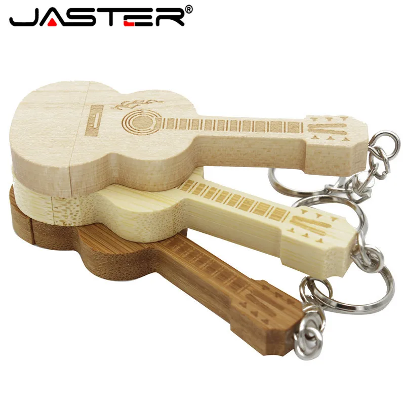 

JASTER hot selling creative 3 color wooden guitar with chain USB 2.0 4GB/8GB/16GB/32GB/64GB USB flash drive 10 PCS free LOGO