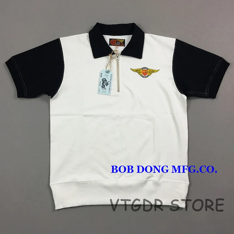 Bob Dong Motorcycle Color Block T-Shirts For Men Summer 1/4 Zipper Rider Biker Tee Shirt