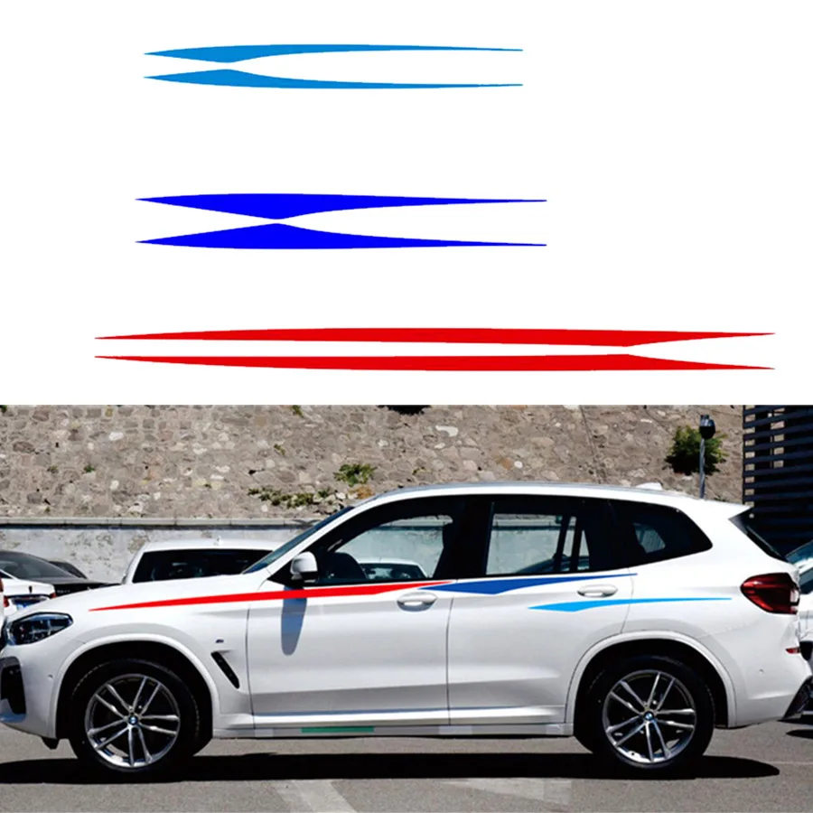 2pcs Car Side Stripe Vinyl Decal Sticker Waist Line Door Side Decals Tricolor