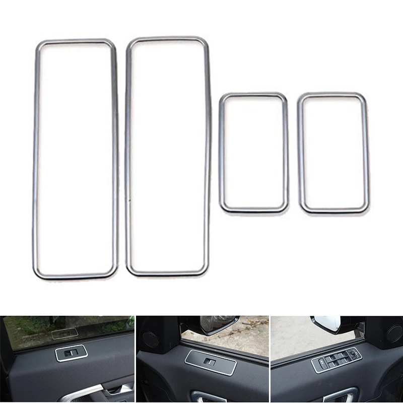 4pcs/Set Silver Car Door Window Switch Cover Trim High Quality ABS Plastic suitable For Land Rover Discovery Sport 2015-2018