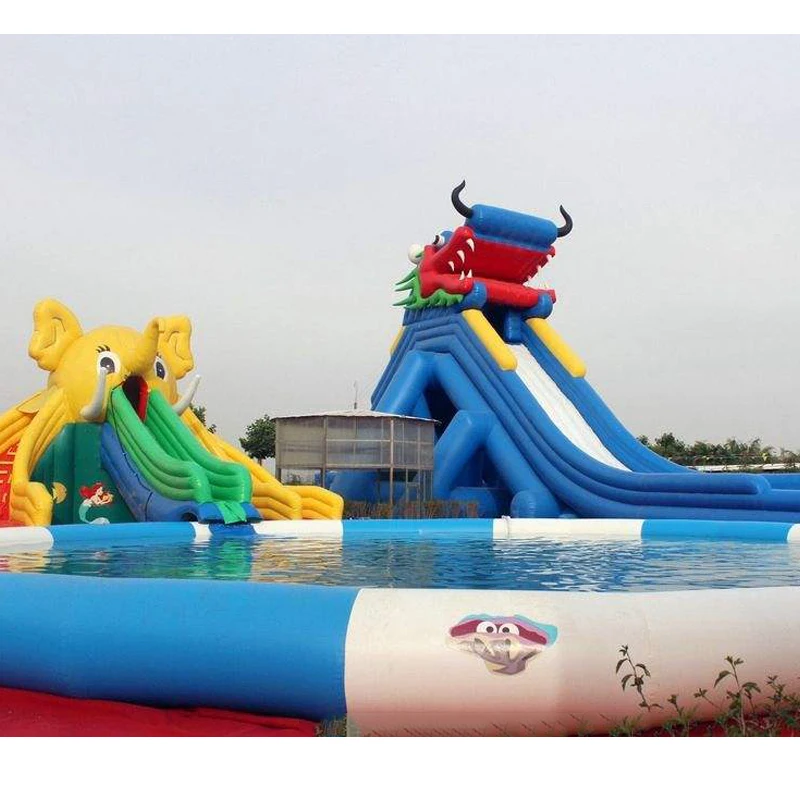 Amusement park games outdoor Jumping water slide giant inflatable slide for cool summer