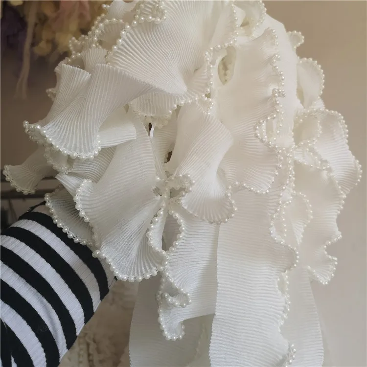 Straighten 4Yds/lot 6cm wide Diy retro beaded trim white ruffled lace women's skirt dress lace accessories AC577