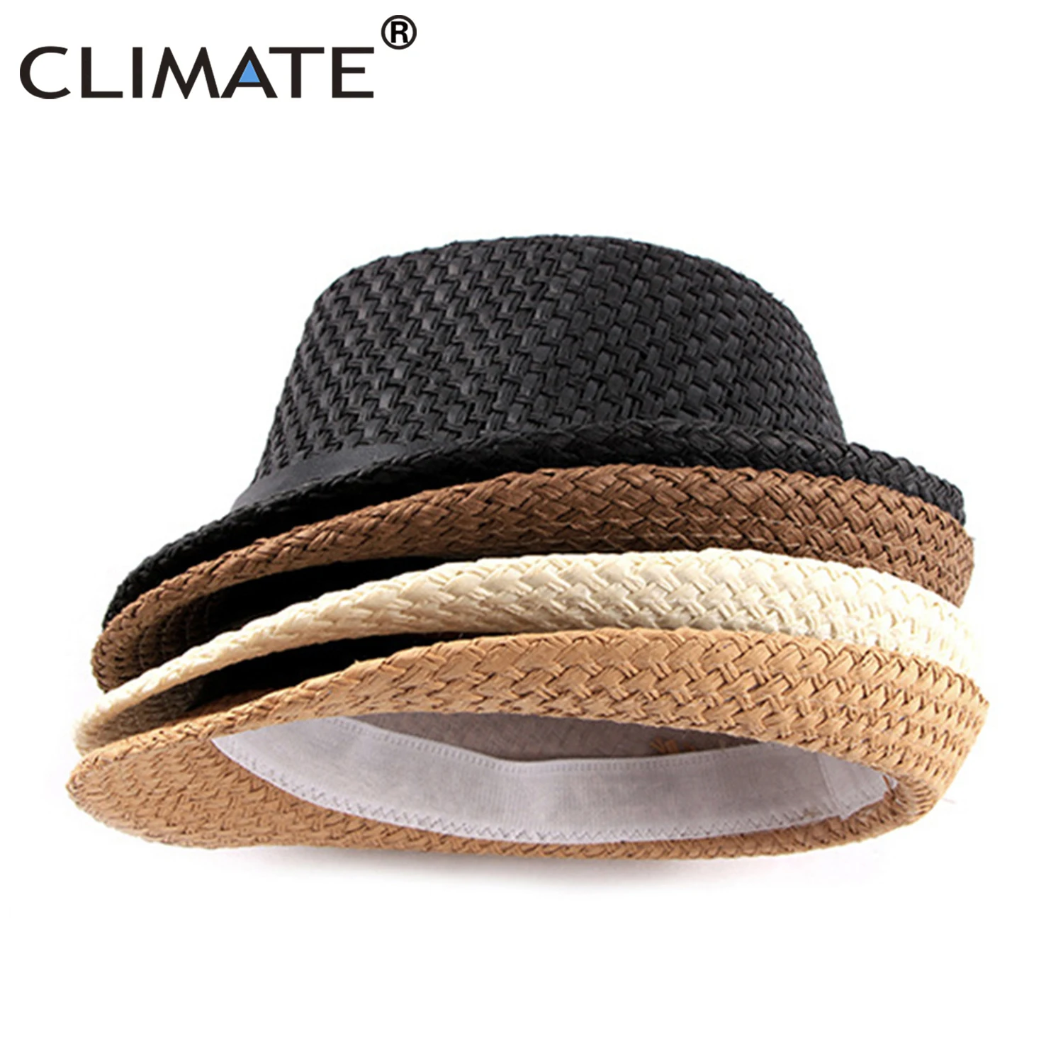 CLIMATE Summer Straw Hat Men Cool Straw Fedora Paper Straw Hats for Man Solid Paper Cool Fedoras Cap Summer Fedora Men Hat Cap