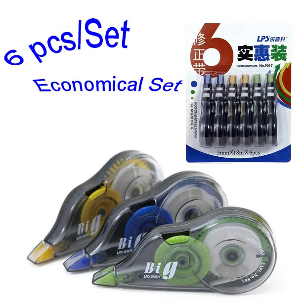 6 pcs/Set Econimical & Money-Saving Large-Capacity Correction Tape for School Stationery & Office