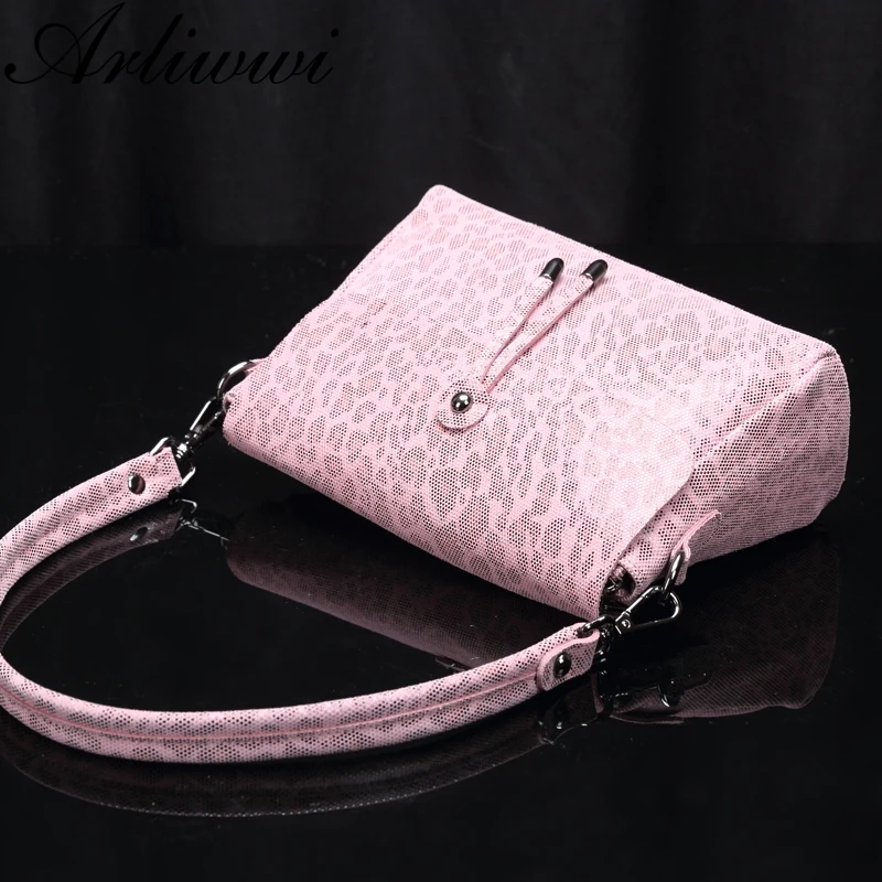 Arliwwi Brand Female Genuine Leather Shoulder Bag New Leopard Design Embossed Flap Small Messenger Handbags For Ladies